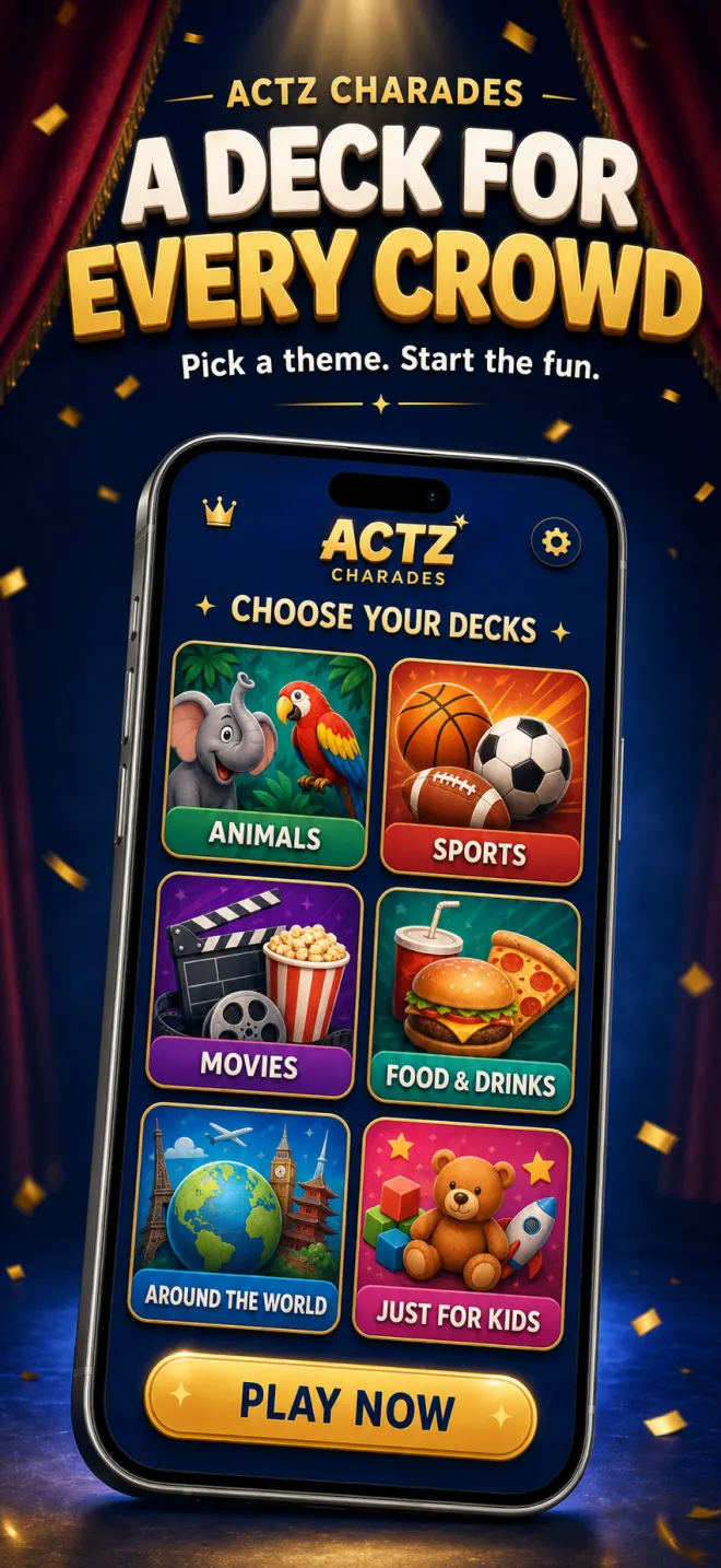 Themed deck selection in the Actz Charades app